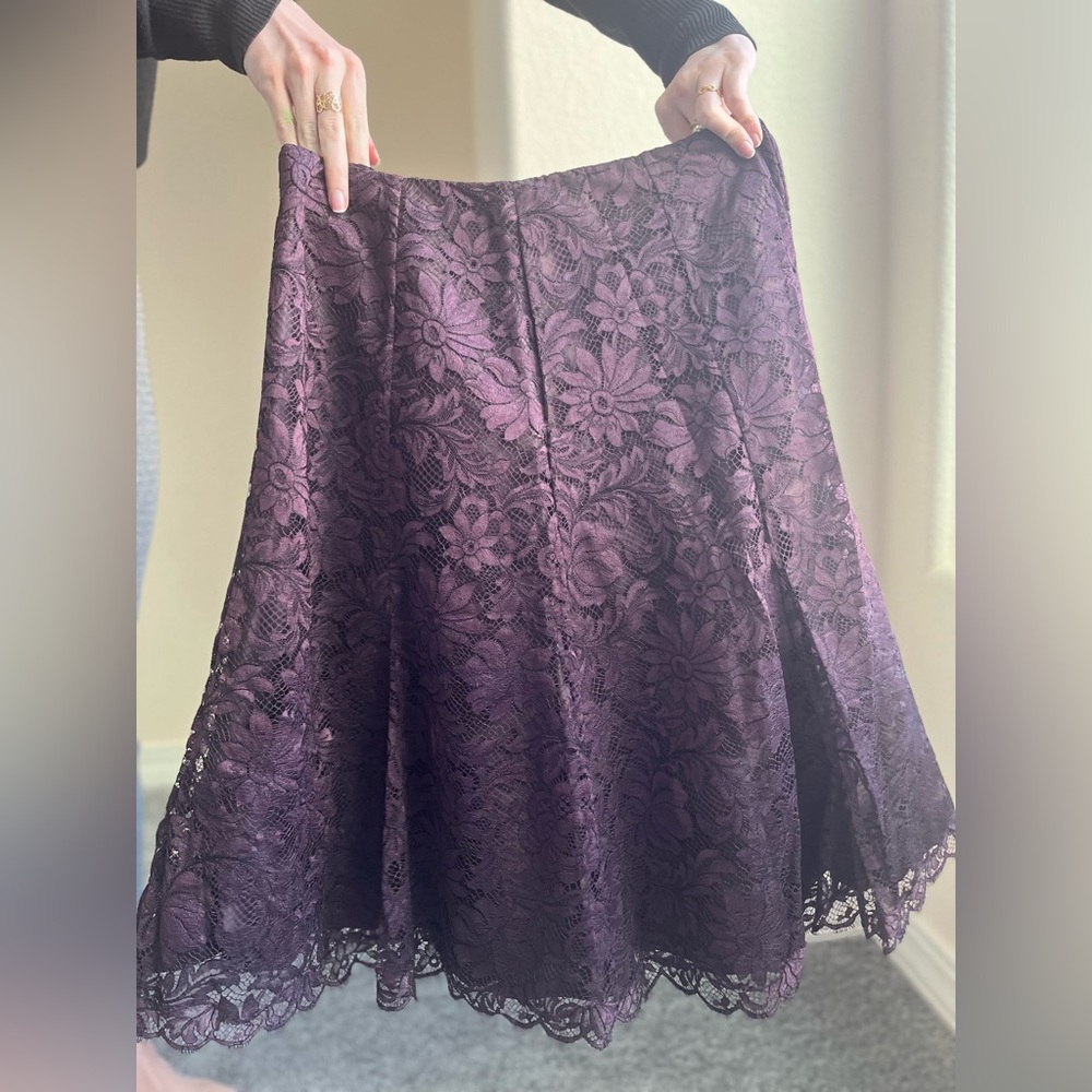 Ralph Lauren Black Label Dark Purple Lace Knee Length A Line Skirt Size 6, NWT - Picture 1 of 9